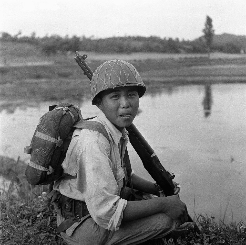 A young South Korean soldier resting in 1950