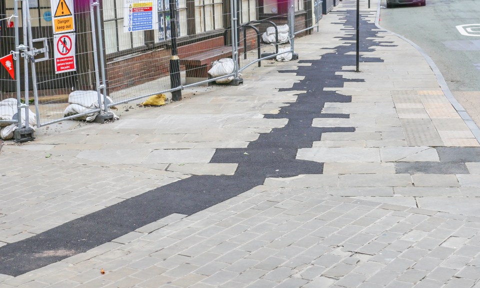 Locals were stunned to discover the 'crazy paving'  botched repair job left behind by broadband contractors