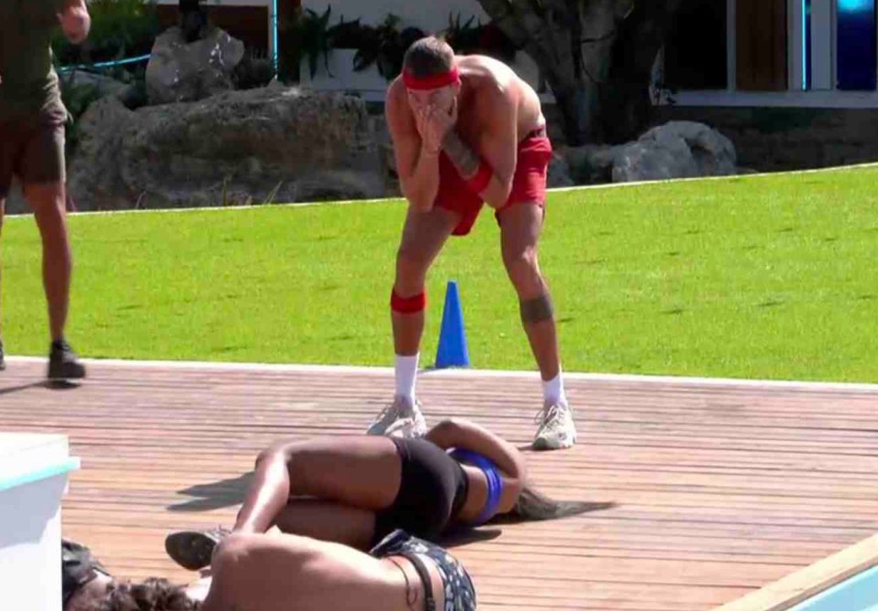 The model was floored as Lochan accidentally tripped her up during the challenge