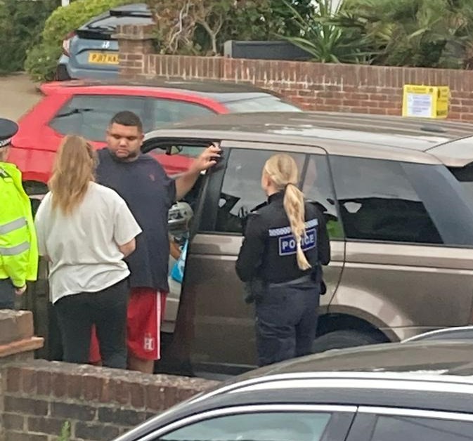 Son Harvey was in the car when the family were stopped in Worthing, Sussex, on Friday