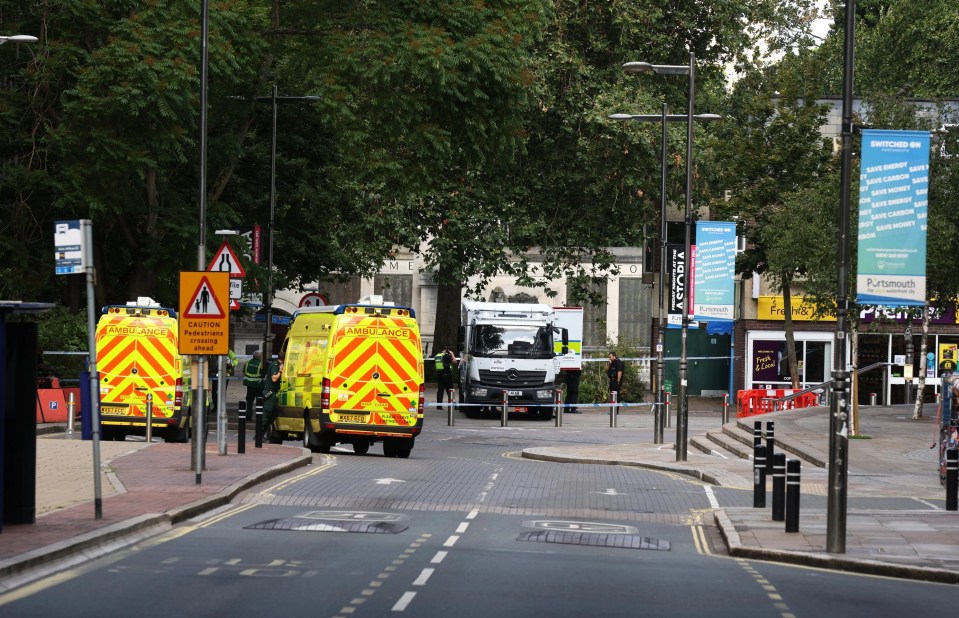 Emergency services and a bomb disposal unit at the scene