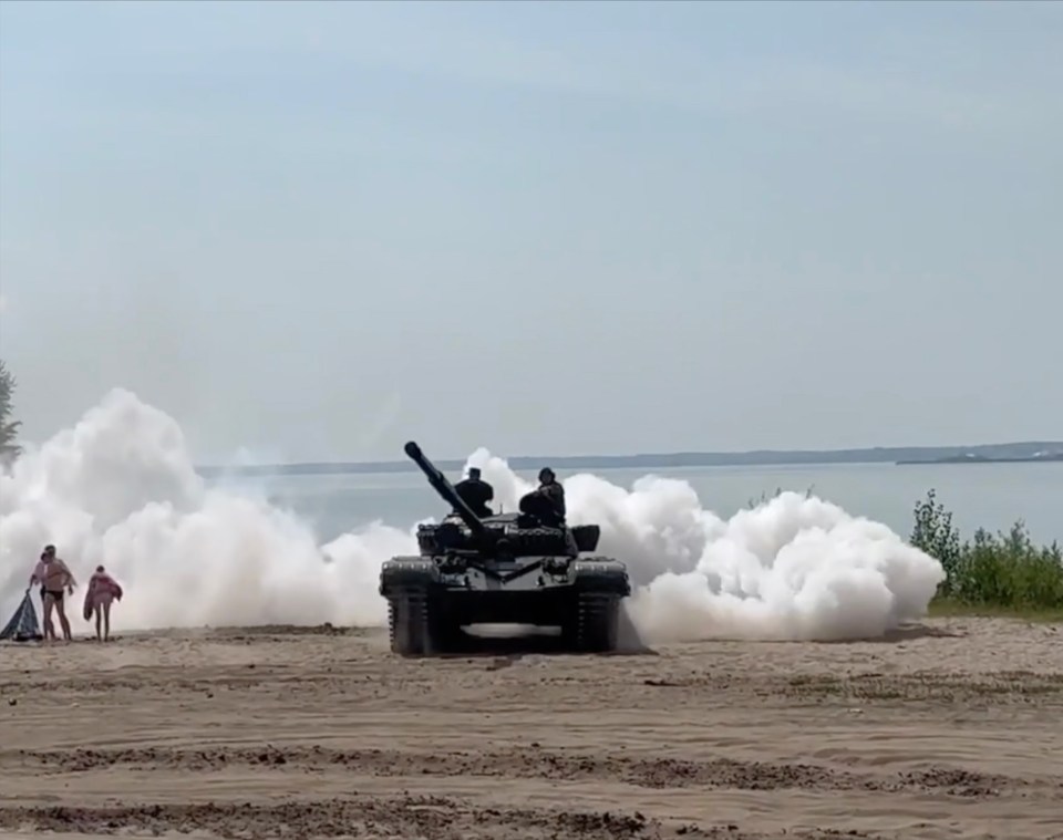 People watched on in horror as the tank left a trail of smoke