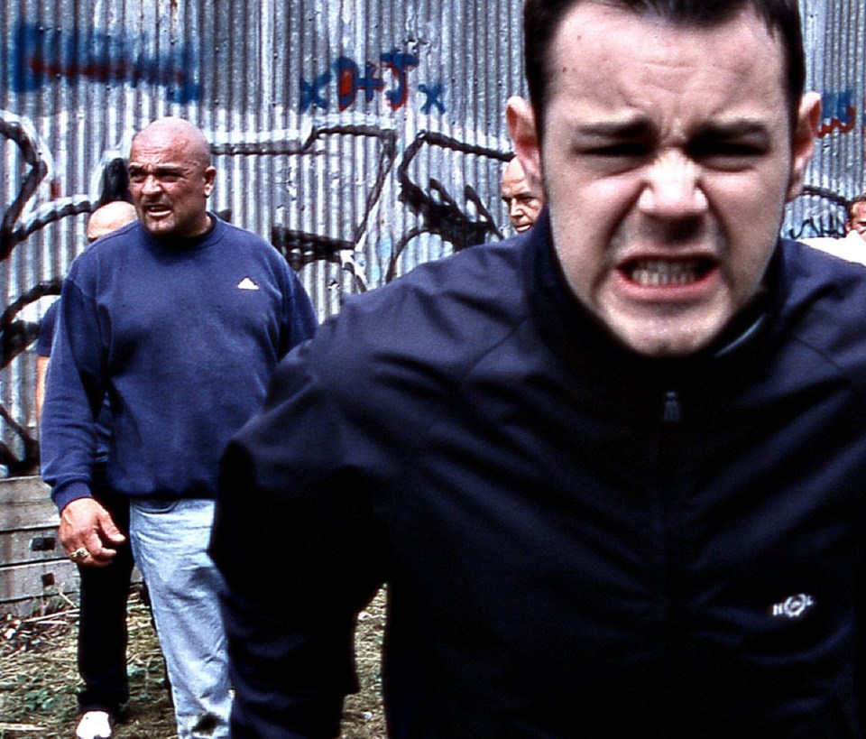 Danny played Chelsea 'firm' hooligan Tommy Johnson, above, who started to question his morals and those of his mates, in the 2004 film