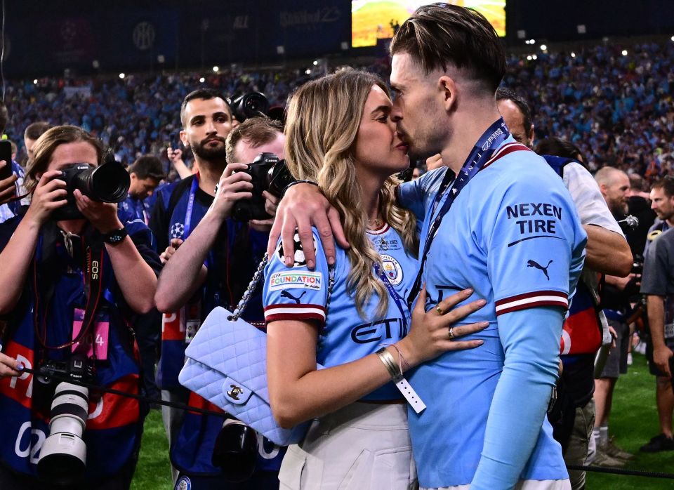 The couple celebrated City's Treble triumph on the pitch in Istanbul