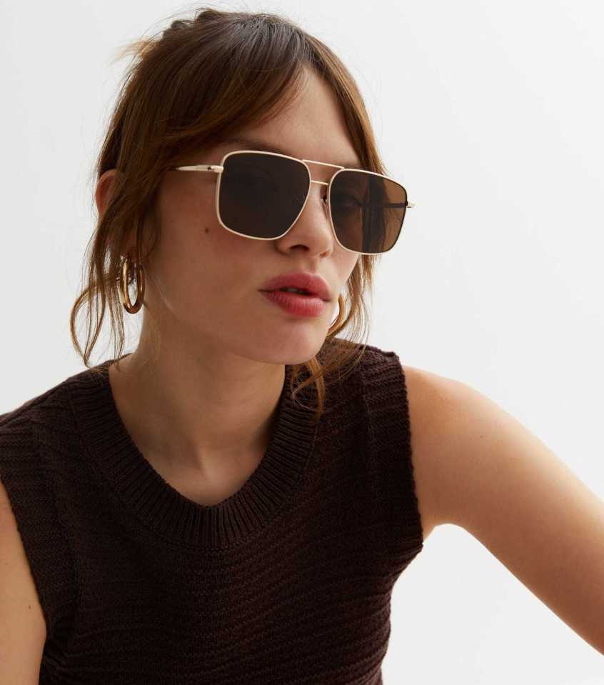 New Look Gold Square Pilot Sunglasses