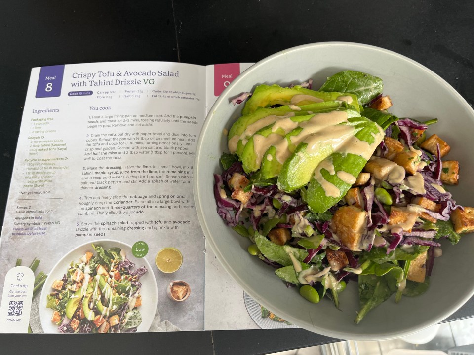 Vegetarian dishes like this Tofu and Avocado Salad generally cost between £6 and £7.50 per portion