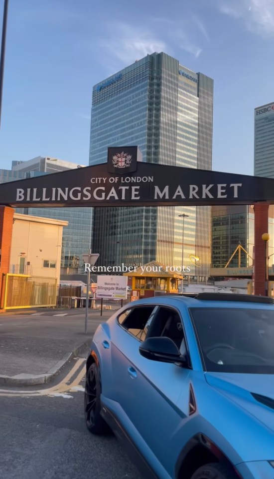 The former reality star visited his old workplace of Billingsgate Market in his sports car