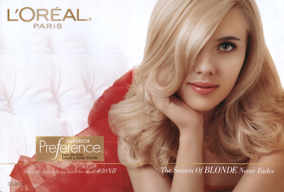 Scarlett Johansson won a £2.2million deal to advertise L’Oreal make-up in 2006