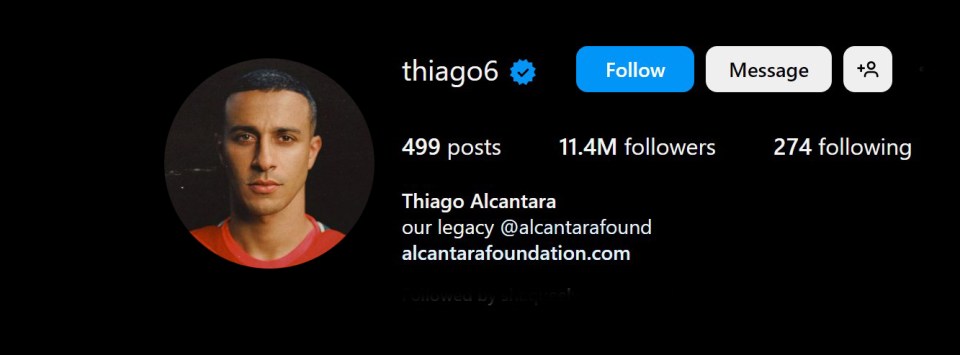 Thiago Alcantara has taken Liverpool out of his Instagram bio