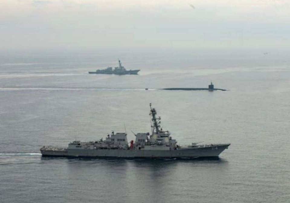 The USS Kentucky arriving at a naval base in Busan, South Korea