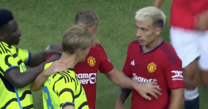 Lisandro Martinez did not help things when he clashed with Martin Odegaard