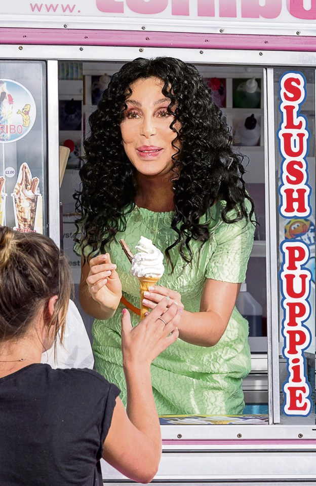 Cher is creating her own ice cream range as she takes a break from her music career, pictured above what she might look like serving up a 99