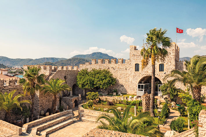 Marmaris, Turkey - January 31, 2019 : Beautiful view of Old Castle in Marmaris Town. Panoramic view of the old fortress. Marmaris Castle is popular tourist attraction; Shutterstock ID 1309654168; purchase_order: -; job: -; client: -; other: -