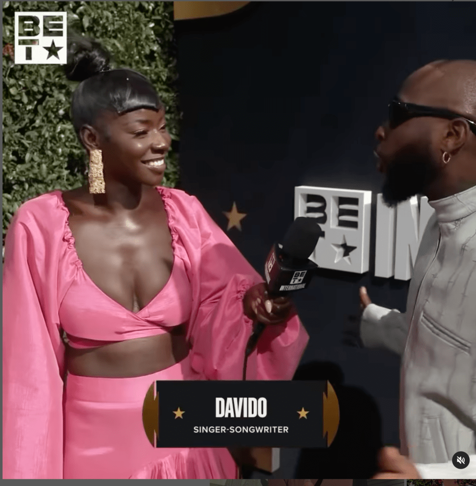 Now she's interviewing top stars from Davido to Leanne Pinnock on the red carpet