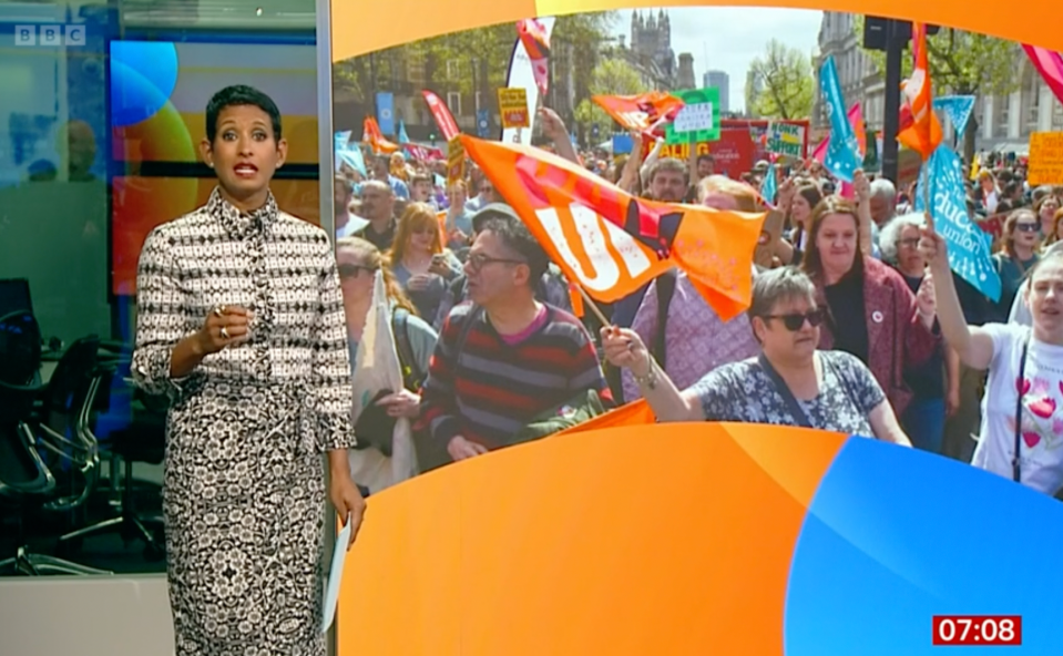 BBC Breakfast host Naga Munchetty discussed current trades who were striking