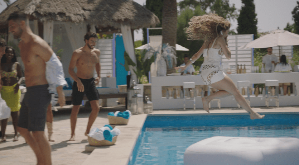 Rita Ora dived into the pool on Love Island