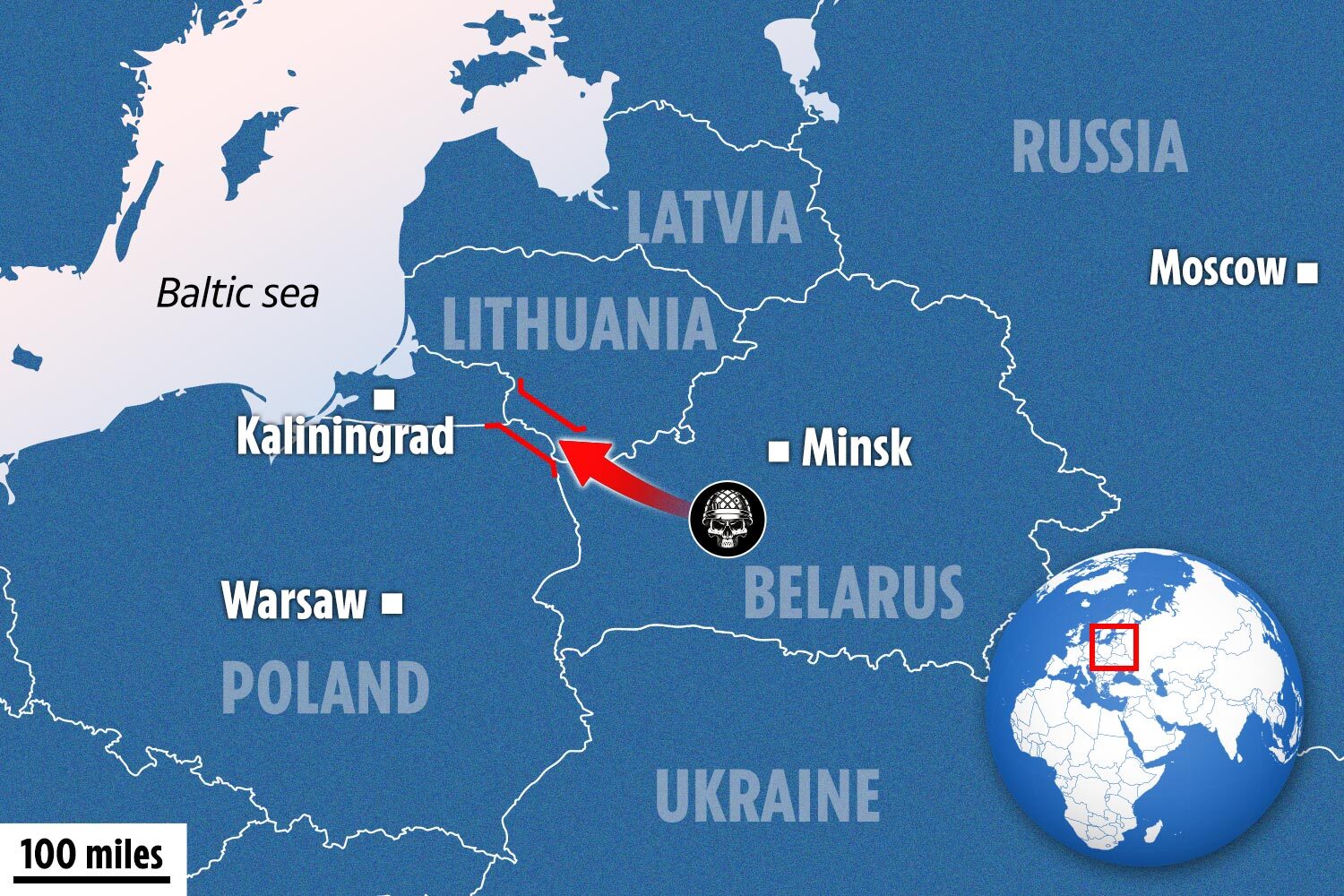 A graphic showing the Suwalki Gap that could be the main battleground between Nato and Russia in 2025