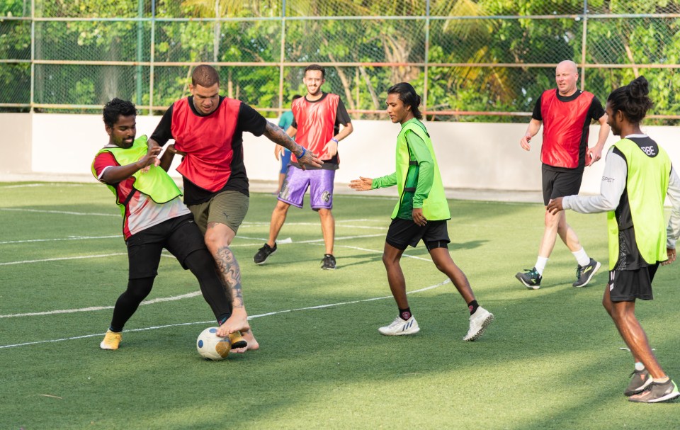 Ederson joined staff and guests at the exclusive Kandima resort in the Maldives