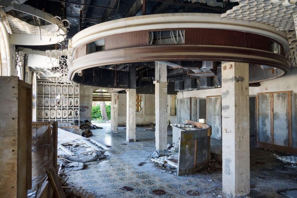 Inside the ruins of one of the hotels