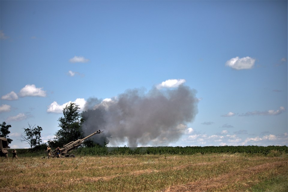 An air cannon is fired as Ukrainian artillery division supports soldiers in a counteroffensive on the Zaporizhzhya frontline