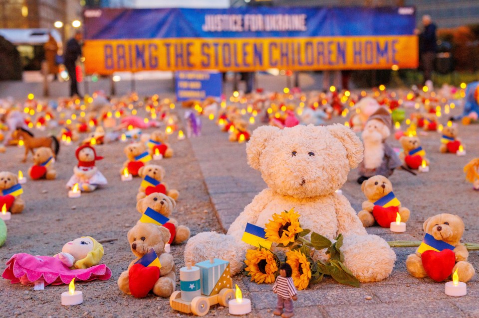 Teddy bears and children’s toys have been placed to raise awareness of the stolen children