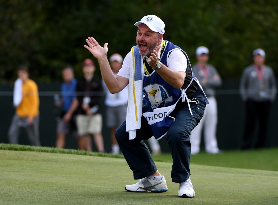 Billy Foster caddying Lee Westwood in 2016