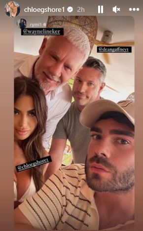 Chloe was also joined by EastEnders star Dean Gaffney in Ibiza, as they enjoyed lunch and drinks at O Beach Club in Ibiza