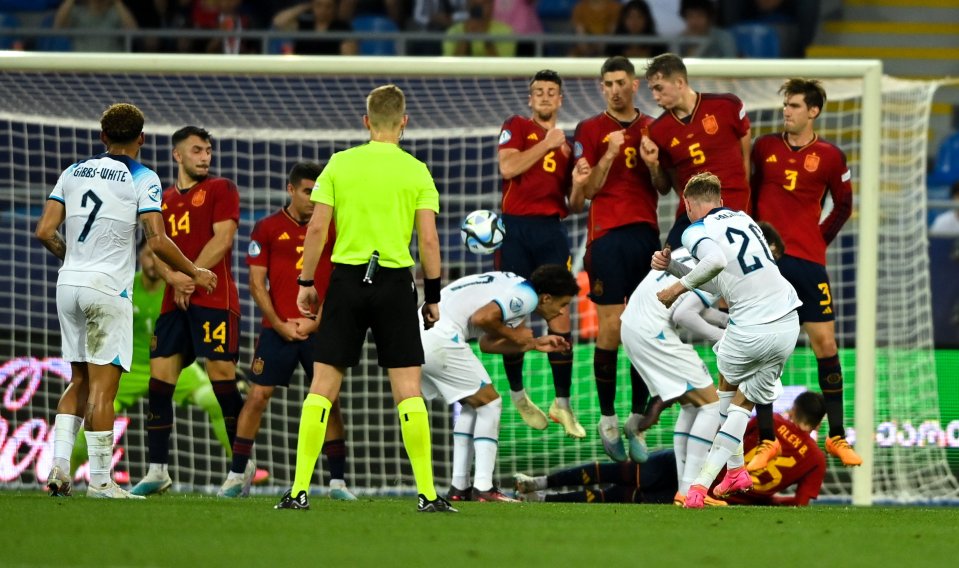 Cole Palmer's free-kick went in following a deflection off Curtis Jones