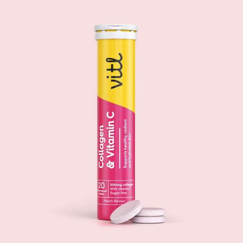 Vitl's Collagen & Vitamin C Effervescent tablets are sugar-free and can be taken daily