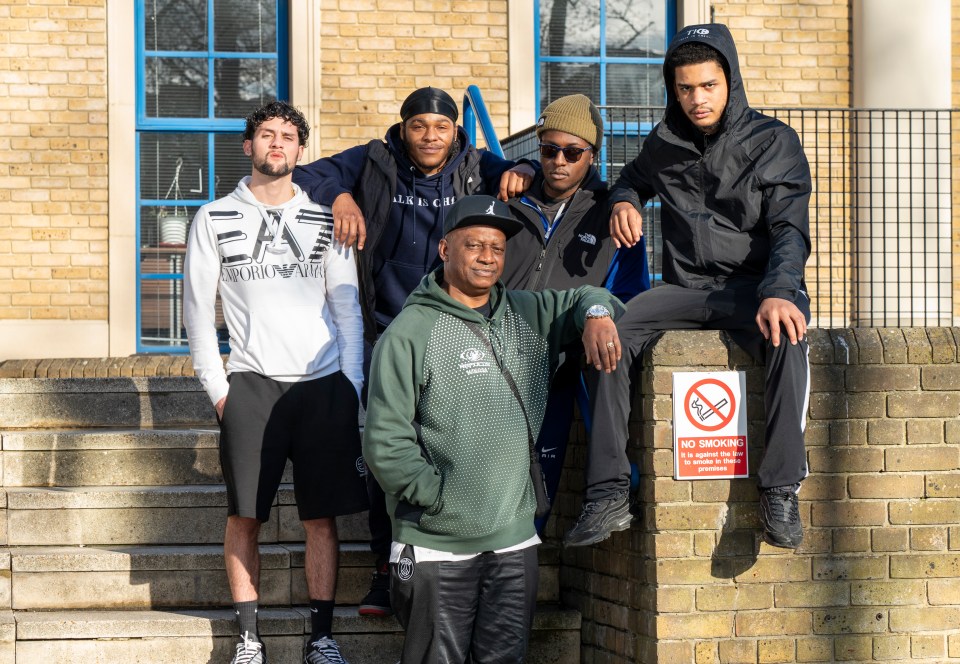 Top row: Former gang members Davi De Oliveira, 22; Ezra Ashforth, 21; Jamal Barden, 21; Harrison Ibidunni, 20. Bottom: Lennox Rodgers of The Refocus Project