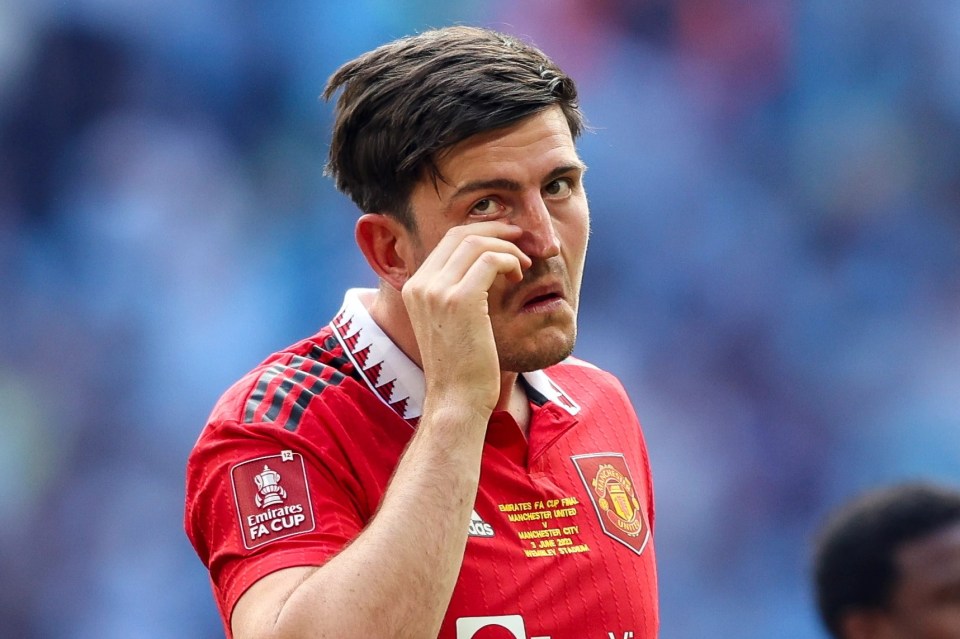 LONDON, ENGLAND – JUNE 03: Harry Maguire of Manchester United after his sides 2-1 defeat during the FA Cup Final match between Manchester City and Manchester United at Wembley Stadium on June 03, 2023 in London, England. (Photo by Robin Jones/Getty Images)