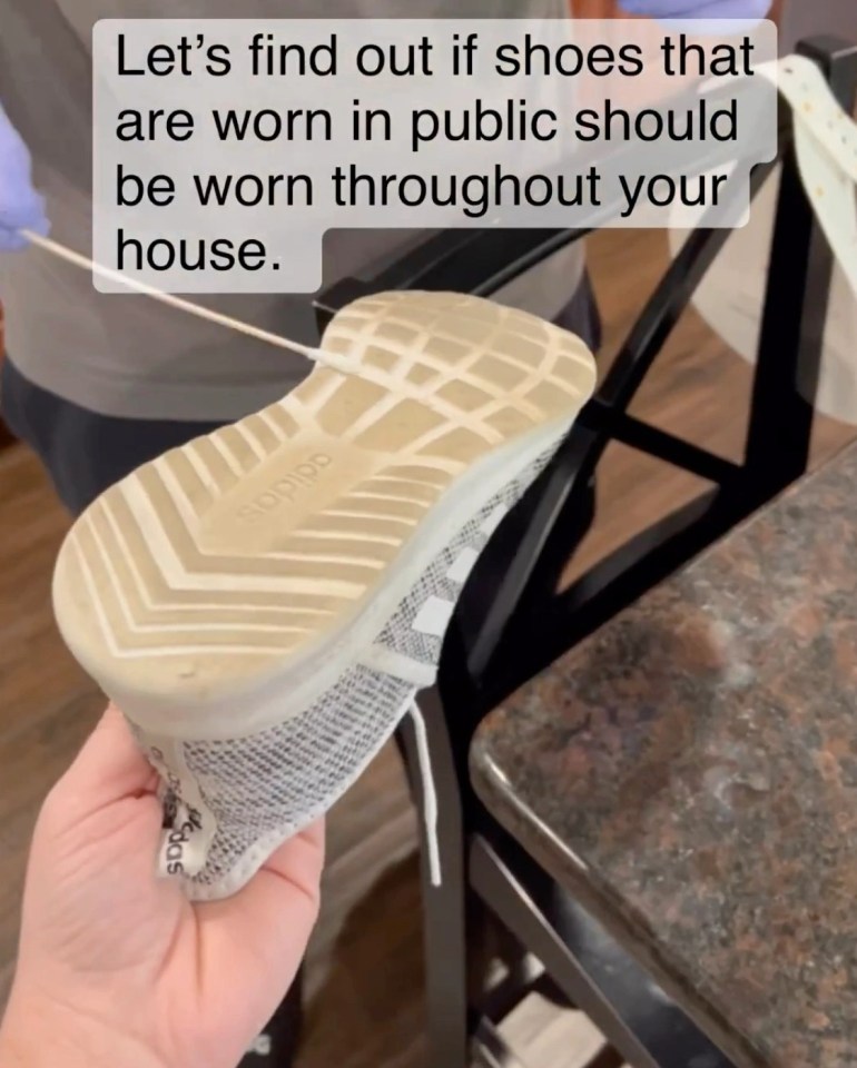 A woman decided to find out how bad wearing shoes in the house can be