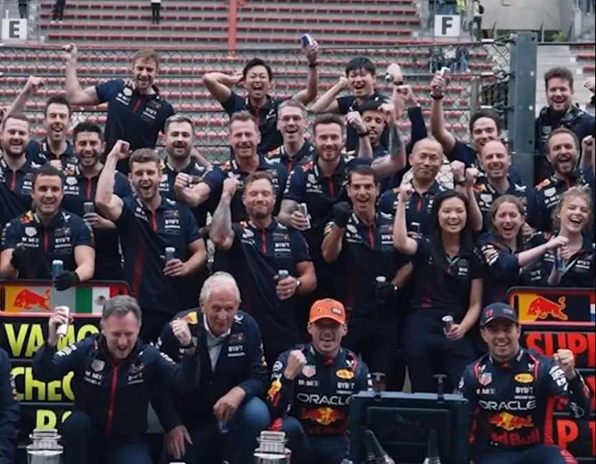 Max Verstappen celebrated his win with his Red Bull team