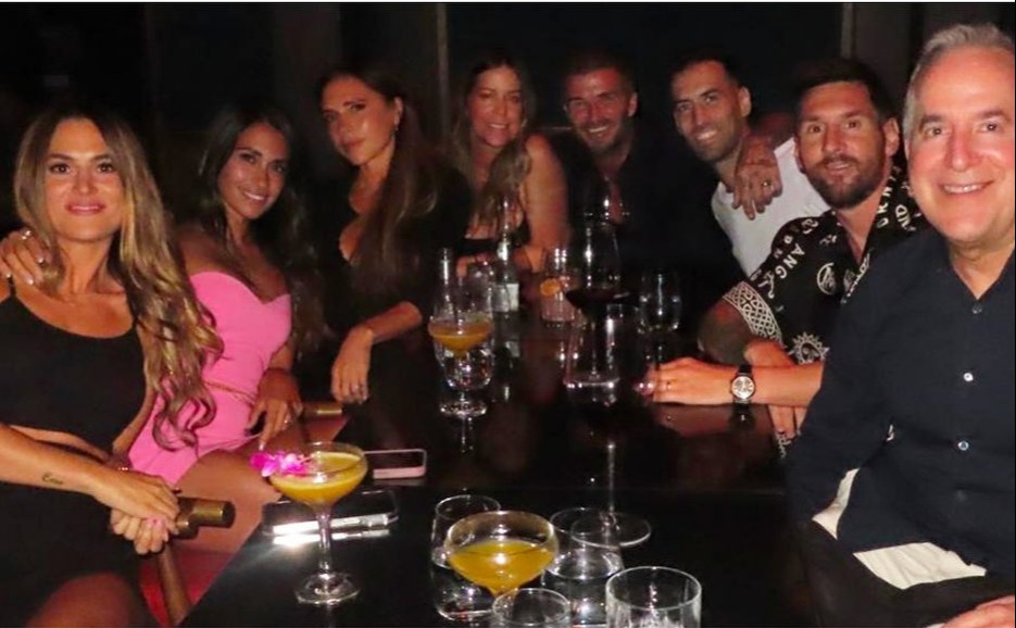 Beckham, Messi and Busquets take their Wags out for dinner