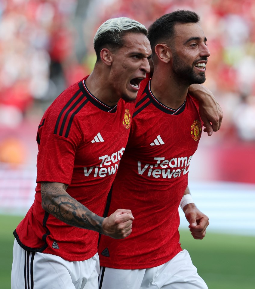 Bruno Fernandes celebrates drilling Man Utd in front on 30 mins