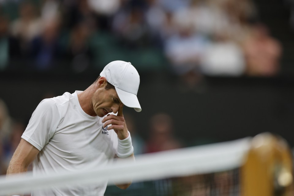 Andy Murray reacts to a point in the early stages of his 'Battle of the Brits'