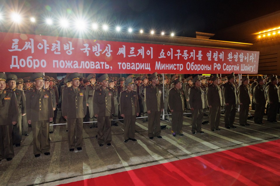 Signs were put up to welcome Putin's crony to the hermit kingdom