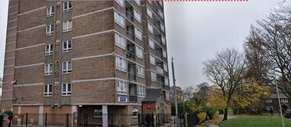 The block flats in Kirkby, Merseyside, where Ms Boorne was murdered