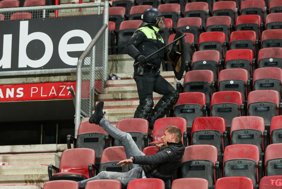 One supporter, not pictured, was taken to hospital to treat his injuries