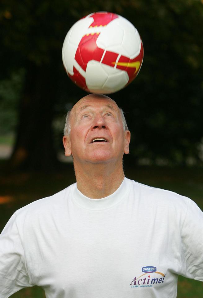 Footballers who frequently head the ball are up to 3½ times more likely to develop Alzheimer’s - pictured dementia sufferer Sir Bobby Charlton