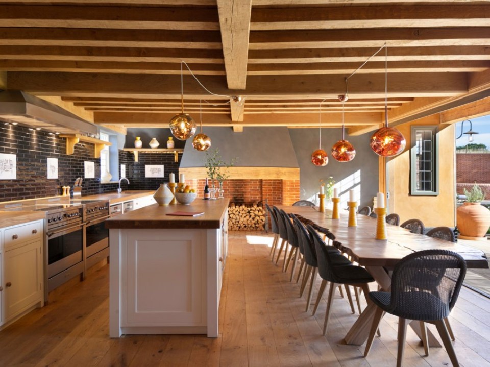 The kitchen and dining space featured bifolding doors, which opened up into the private garden