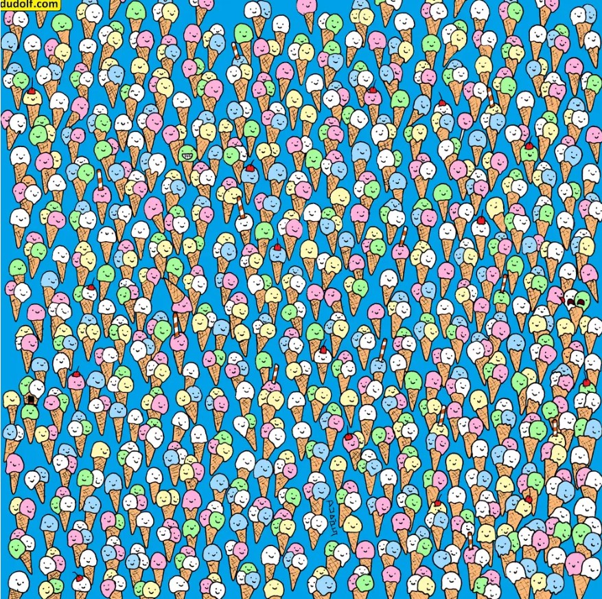 You have a high IQ if you can spot the lollipop hidden amongst the ice-creams in just 25 seconds, Dudolf.com