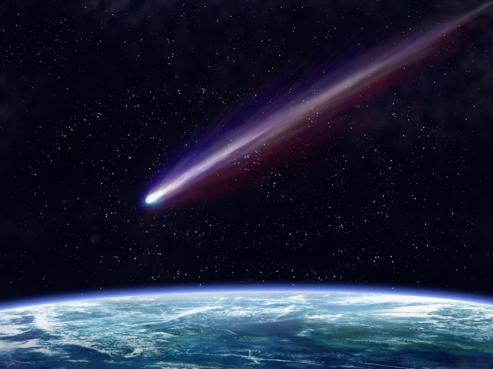 Illustration of a comet approaching Earth.