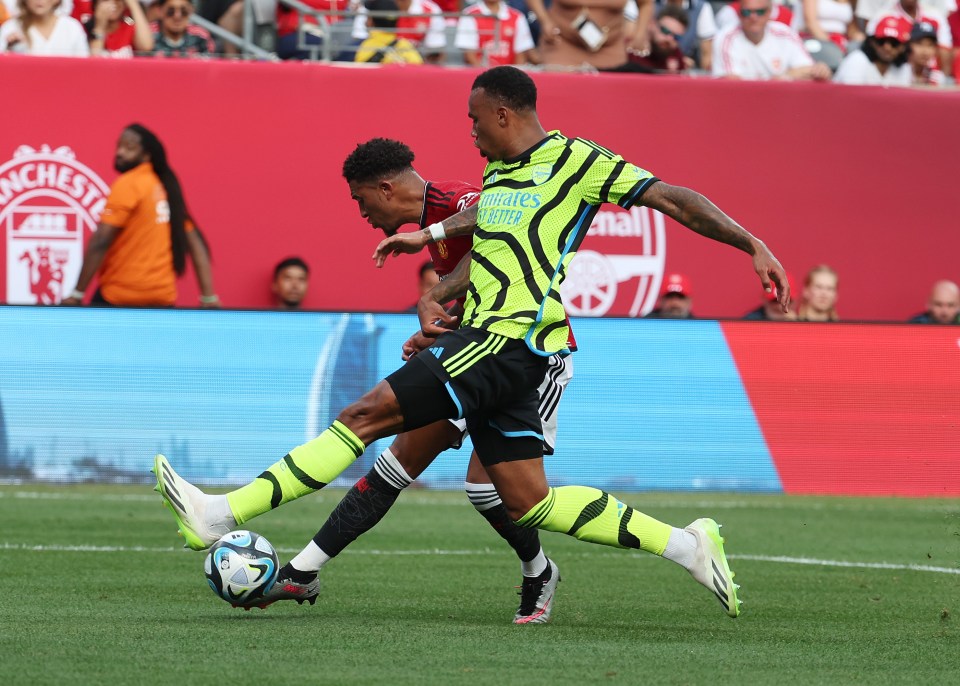 Jadon Sancho surges into the box to clip the Red Devils 2-0 up