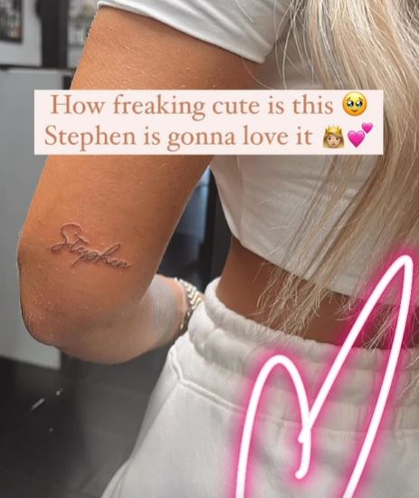 She's had the name 'Stephen' forever inked just above her elbow on her right arm