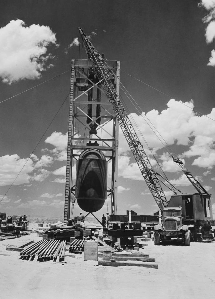 The atomic bomb killed an estimated 220,000 people in Japan at the end of World War Two, pictured above the day before test blast in July 1945