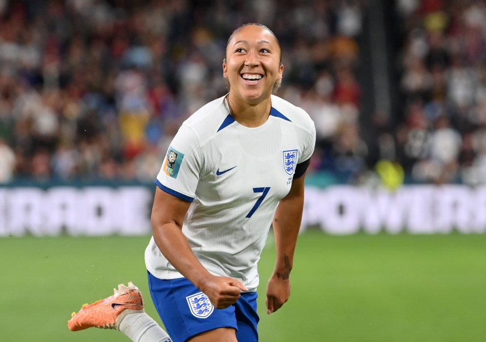 Lauren James of England celebrates after scoring her team's first goal during the FIFA Women's World Cup Australia & New Zealand 2023 on July 28, 2023 in Sydney, Australia