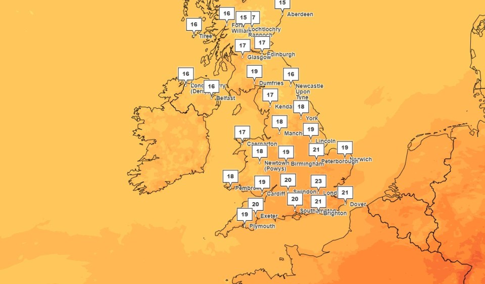 Temperatures could reach a high of 23C on Wednesday