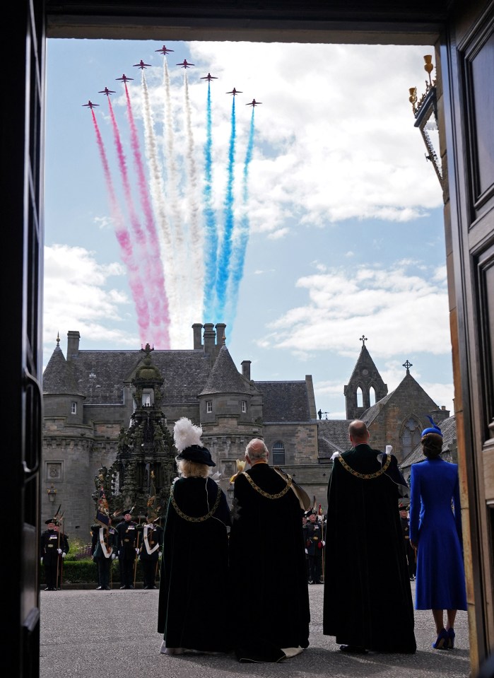 The royals watched a fly-past by the Red Arrows