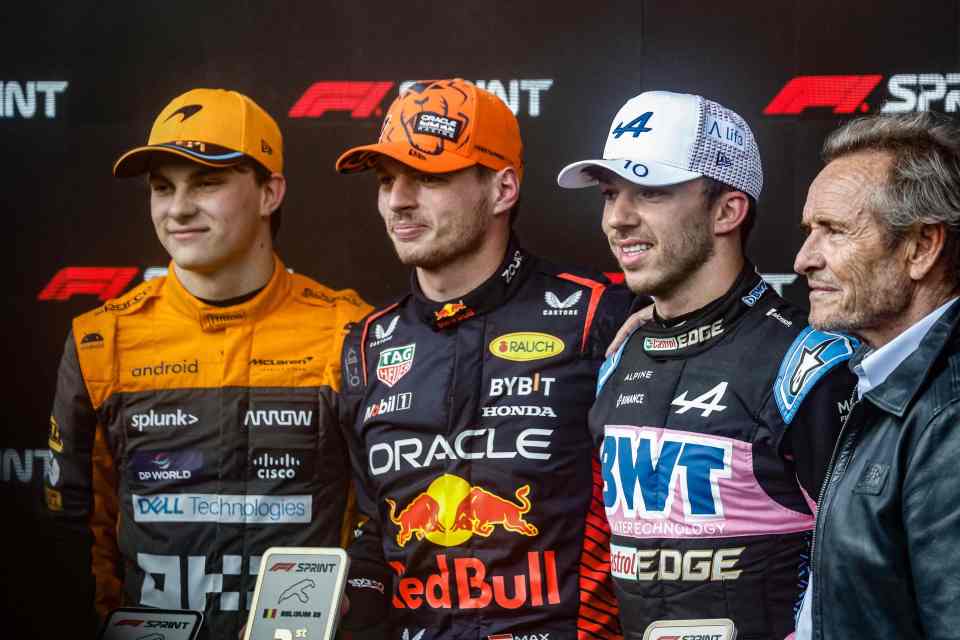 Max Verstappen took the sprint race win with Oscar Piastri, left, and Pierre Gasly, right in P2 and P3